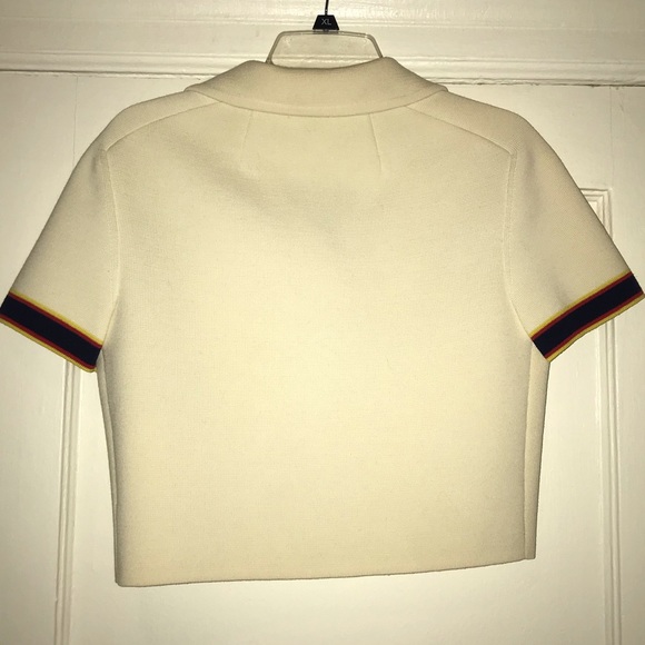 Vtg I. Magnin Wool Cropped Cream Button Sweater - Picture 5 of 7